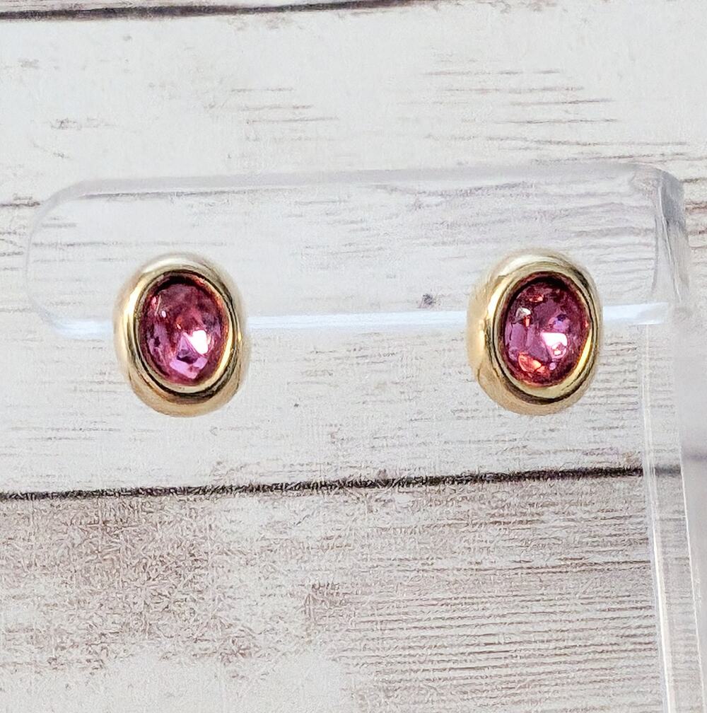 Vintage Earrings for Pierced Ears Oval Shape Pink & Gold Tone